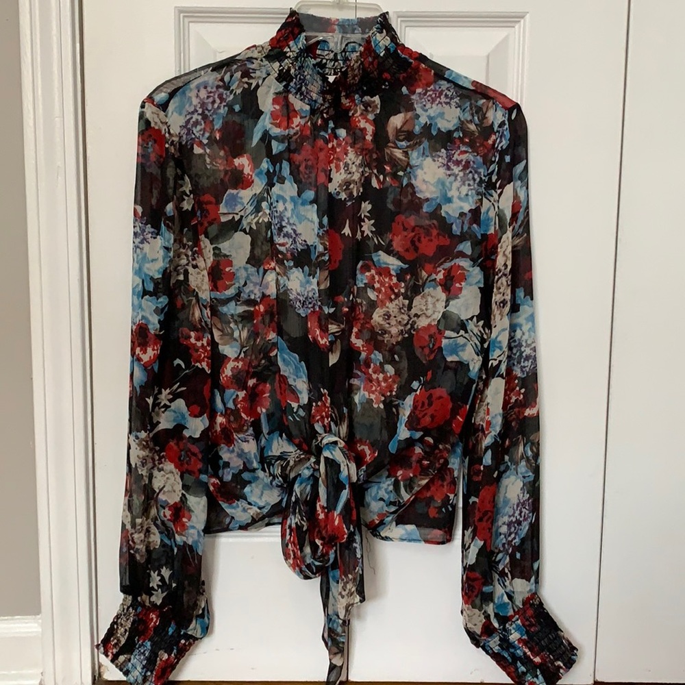 Flower patterned see-through blouse